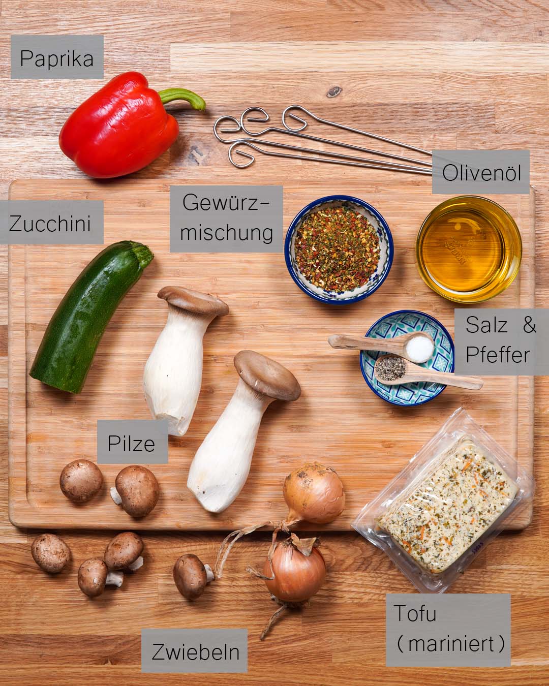 Zutaten für vegane Grillspieße mit Marinade